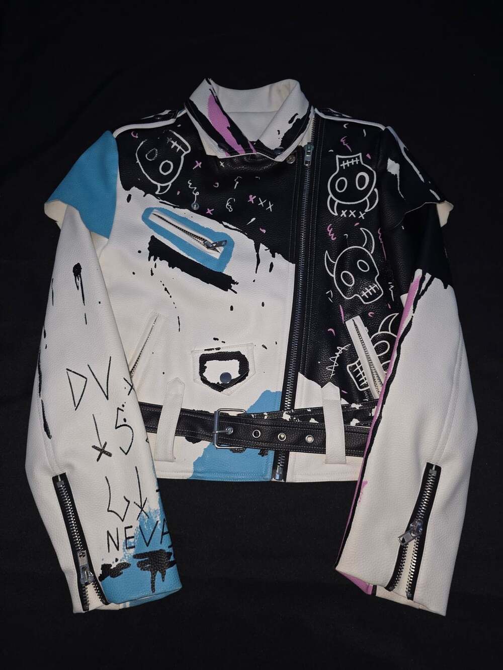 Unbranded Graffiti Skull Punk Rock Biker Leather Jacket